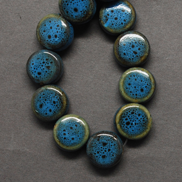 

PandaHall Handmade Porcelain Beads, Fancy Antique Glazed Porcelain, Flat Round, Cornflower Blue, 12x7mm, Hole: 3mm Porcelain Flat Round Blue