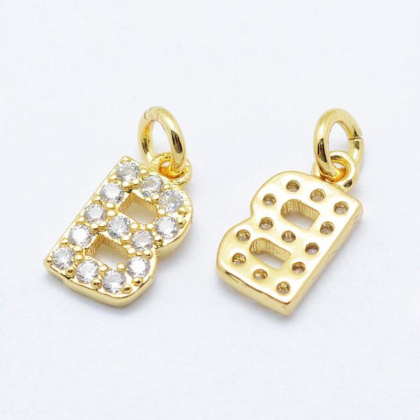

PandaHall Brass Micro Pave Grade AAA Cubic Zirconia Charms, Letter B, Cadmium Free & Nickel Free & Lead Free, Real 18K Gold Plated..., Clear