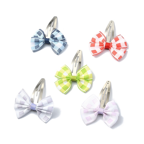 

PandaHall Handmade Woven Costume Accessories with Iron Snap Hair Clips for Girls, Bowknot, Mixed Color, 76x56x8mm Ribbon Bowknot Multicolor