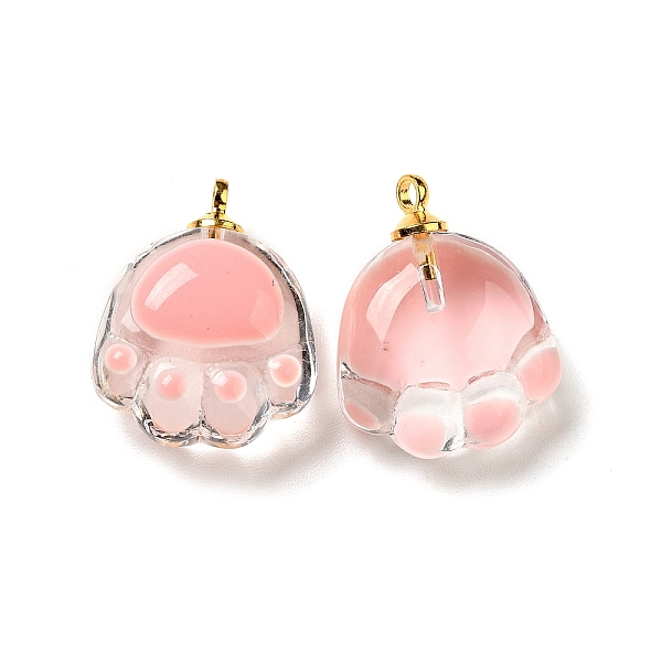 

PandaHall Transparent Glass Pendants, with Golden Tone Alloy Loops and Enamel, Cat Paw, Pink, 18.5x14.5x7.5mm, Hole: 1.6mm Alloy+Glass...