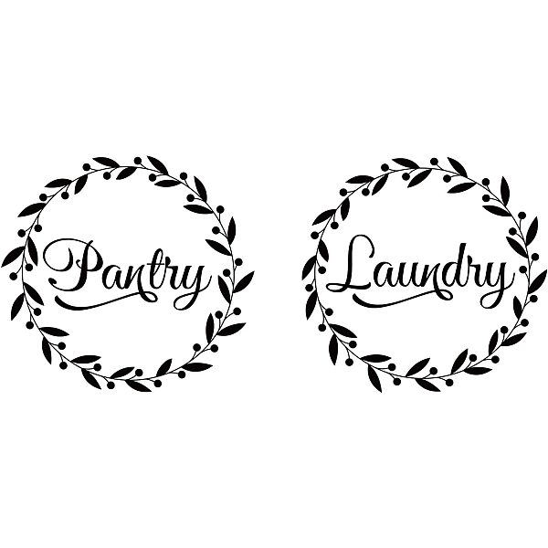 PandaHall SUPERDANT 2 pcs/Set PVC Laundry Wall Sticker Laundry and Pantry Leaf Circle Vinyl Lettering Wall Art Decals for Laundry Room...