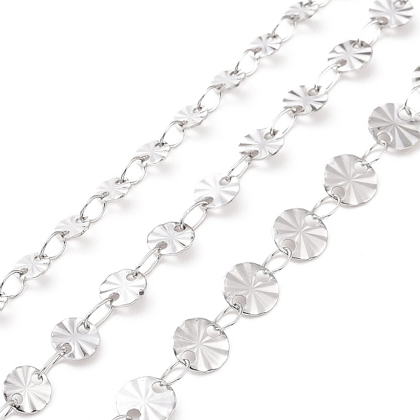 

PandaHall 304 Stainless Steel Flat Round Link Chains, Flat Sequin Chains, Soldered, Textured, Stainless Steel Color, 6x0.4mm, about 32.8...