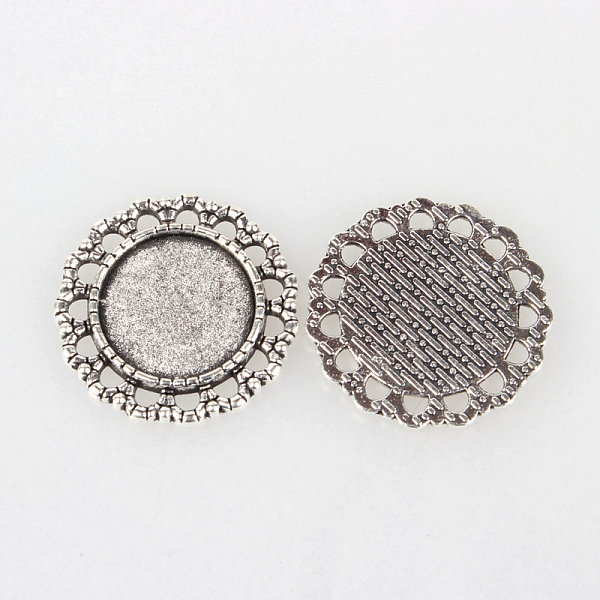 

PandaHall Tibetan Style Alloy Pendant Cabochon Settings, Cadmium Free & Lead Free, Flat Round, Antique Silver, Tray: 16mm, 25x2mm, Hole...