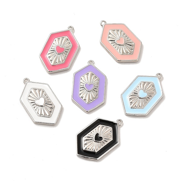 

PandaHall Brass Enamel Pendants, Cadmium Free & Lead Fre, Hexagon with Heart Charm, Platinum, Mixed Color, 23x13.5x2.5mm, Hole: 1.2mm..., Multicolor