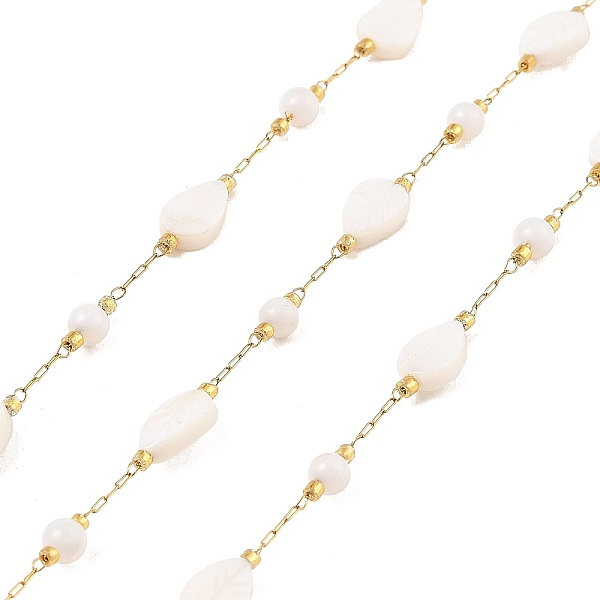 

PandaHall Ion Plating(IP) 304 Stainless Steel Paperclip Chains, Soldered, with Shell Beads, Leaf, Real 18K Gold Plated, 0.9x0.6x0.2cm, about...