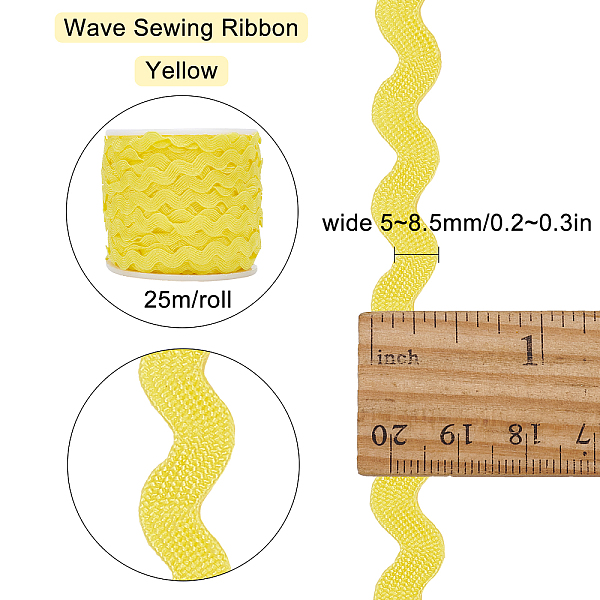 

PandaHall Gorgecraft Wave Bending Fringe Trim, Sewing Ribbon, with Plastic Empty Spools, Yellow, 3/16 inch~3/8 inch(5~8.5mm), about...