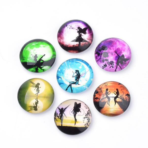 

PandaHall Fridge Magnets Glass Decorations, Flat Round with Fairy Pattern, Mixed Color, 30x11mm Glass Flat Round Multicolor
