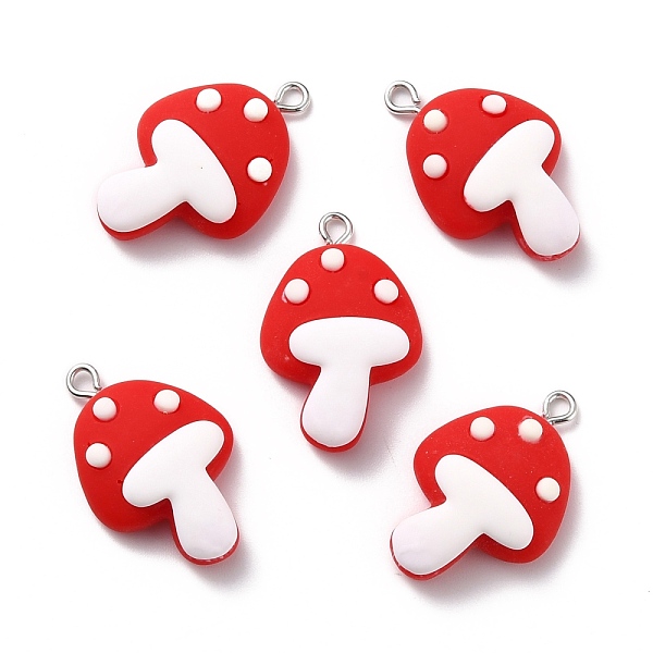 

PandaHall Autumn Theme Resin Pendants, with Platinum Iron Peg Bail, Mushroom, Red, 30x19x8mm, Hole: 2mm Resin Mushroom Red