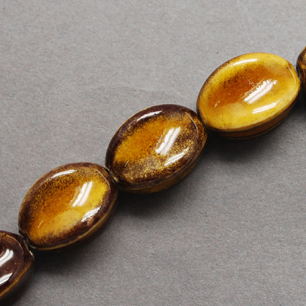 

PandaHall Handmade Porcelain Beads, Fancy Antique Glazed Porcelain, Oval, Sienna, 16x11x10mm, Hole: 2mm Porcelain Oval Brown
