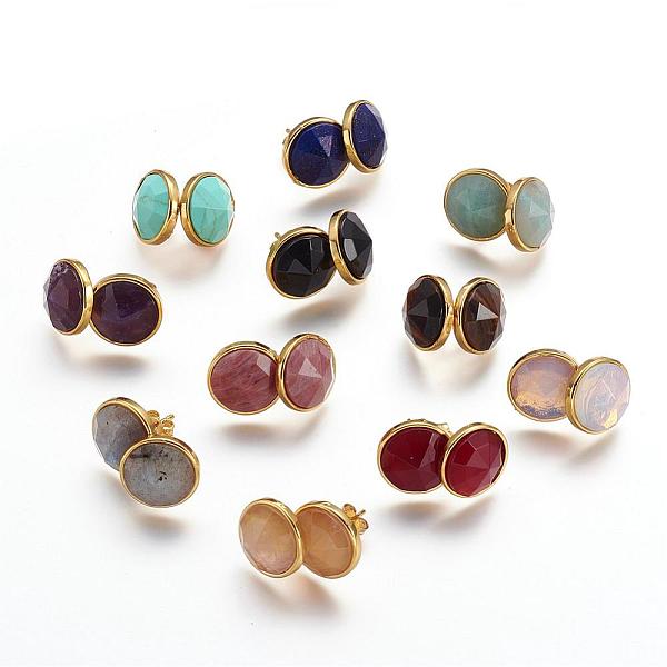

PandaHall Natural & Synthetic Mixed Stone Ear Studs, with Brass Findings, Golden, Flat Round, 15mm, Pin: 0.8mm Mixed Stone