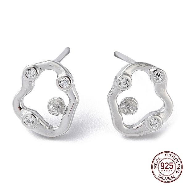 

PandaHall Rhodium Plated 925 Sterling Silver Stud Earring Findings, with Micro Pave Clear Cubic Zirconia, Hollow Twist Oval, for Half...