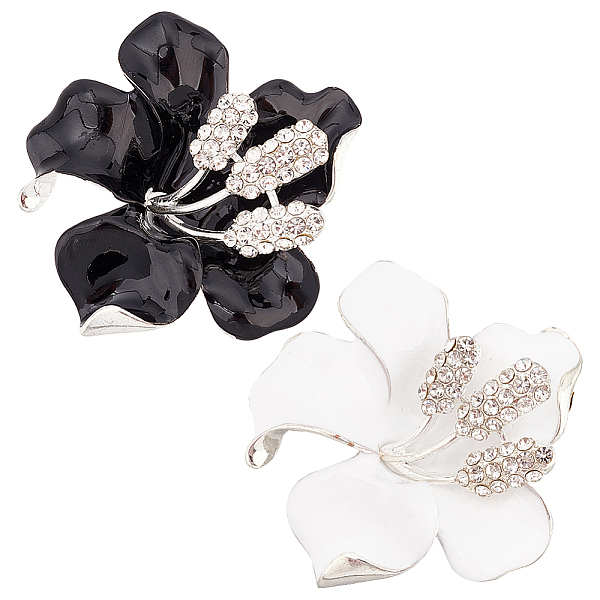 

PandaHall FIBLOOM 2Pcs 2 Colors Crystal Rhinestone Flower Brooch Pin, Silver Alloy Fashion Badge for Clothes Shawl, Black and White...