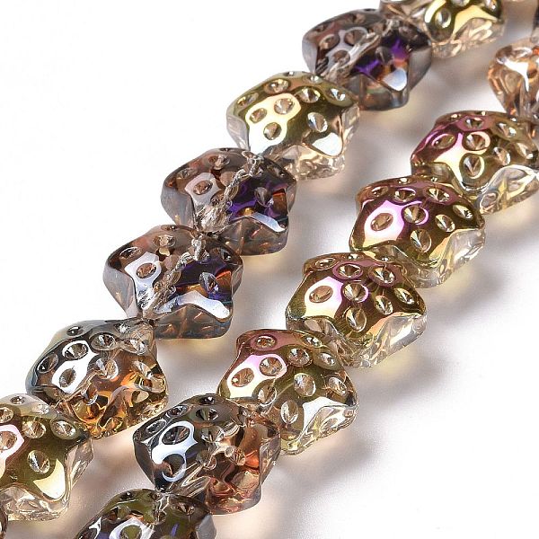 

PandaHall Transparent Electroplate Glass Beads Strands, Rainbow Plated, Star, Saddle Brown, 15x15x9mm, Hole: 1.2mm, about 45pcs/strand...