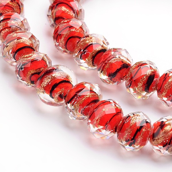 

PandaHall Handmade Gold Sand Lampwork Rondelle Beads Strands, Faceted, Red, 8x6mm, Hole: 1mm, about 50pcs/strand, 15.4 inch Lampwork...