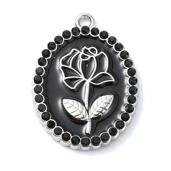 

PandaHall Rack Plating Alloy Enamel Pendants, with Rhinestone, Platinum, Oval with Rose Charm, Black, 27x19x2mm, Hole: 1.8mm Alloy...