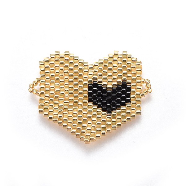 

PandaHall MIYUKI & TOHO Handmade Japanese Seed Beads Links, Loom Pattern, Heart, Goldenrod, 26~27x34~35x1.7mm, Hole: 2mm Glass Heart Gold