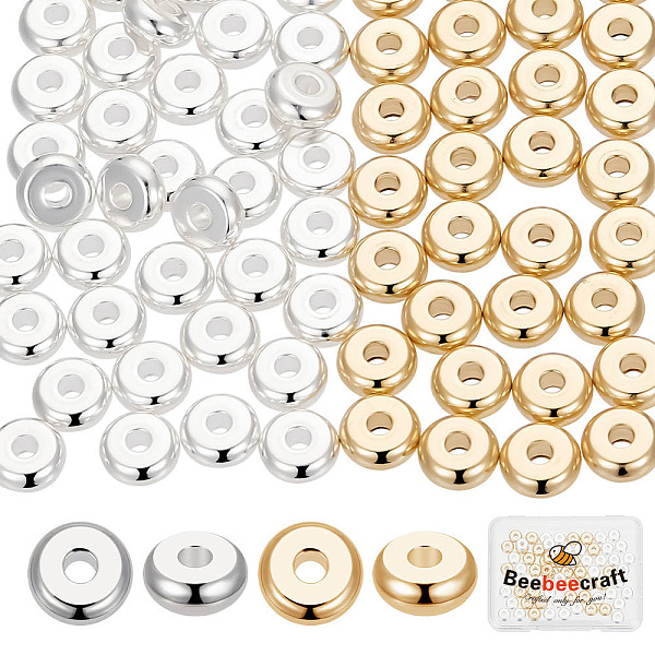 

PandaHall Beebeecraft 1 Box 80Pcs 2 Colors 6mm Flat Round Spacer Beads 18K Gold Plated Stainless Steel Flat Disc Heishi Loose Jewelry Making...