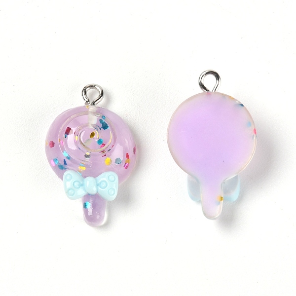 

PandaHall Resin Pendants, with Platinum Iron Peg Bail, Lollipop with Bowknot, Plum, 27.5x16x8mm, Hole: 2mm Iron+Resin Candy Purple