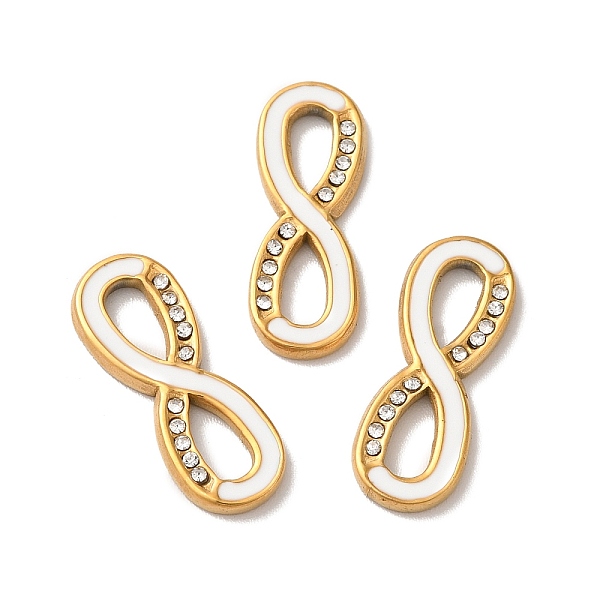 

PandaHall Ion Plating(IP) 304 Stainless Steel Enamel Connector Charms, with Crystal Rhinestone, Infinity Links, Golden, 20x7.5x2mm, Hole..., White