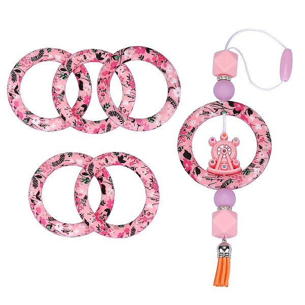 

PandaHall 5Pcs Ring Food Grade Eco-Friendly Silicone Beads, Chewing Beads For Teethers, DIY Nursing Necklaces Making, Colorful, 65x9.5mm..., Multicolor