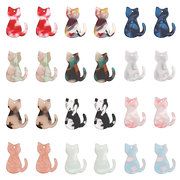 

PandaHall Globleland 24Pcs 12 Colors Cellulose Acetate(Resin) Pendants, Cat Charms, Mixed Color, 24.5x17x2.5mm, Hole: 1.2mm, 2pcs/color..., Multicolor