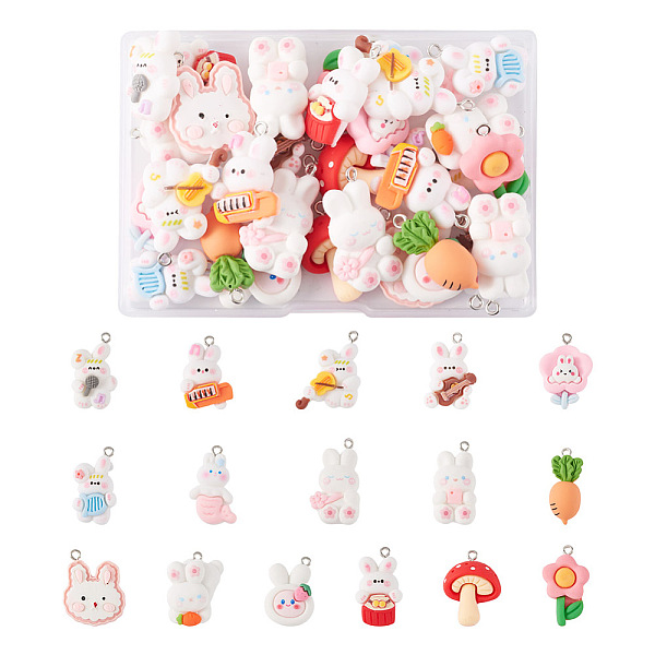 

PandaHall 30pcs 15 styles Opaque Resin Pendants, with Platinum Tone Iron Loops, Rabbit & Mushroom & Carrot, Mixed Shapes, Mixed Color..., Multicolor