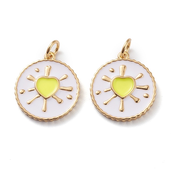 

PandaHall Real 18K Gold Plated Brass Enamel Pendants, Long-Lasting Plated, With Jump Rings, Flat Round with Heart, Yellow, 18x16x1.5mm, Hole...