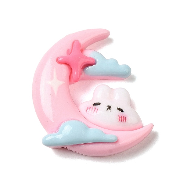 

PandaHall Opaque Cartoon Resin Cabochons, for Jewelry Making, Moon, 27.5x24x7mm Resin Moon Pink