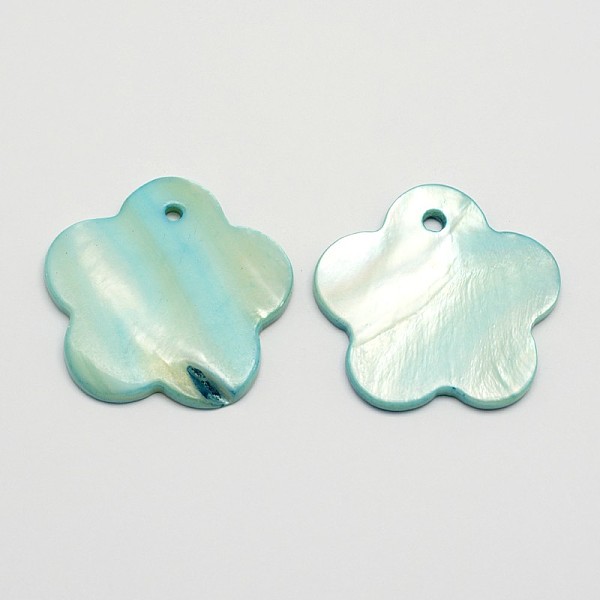 

PandaHall Dyed Flower Freshwater Shell Pendants, Pale Turquoise, 30x3mm, Hole: 1mm Freshwater Shell Flower Cyan
