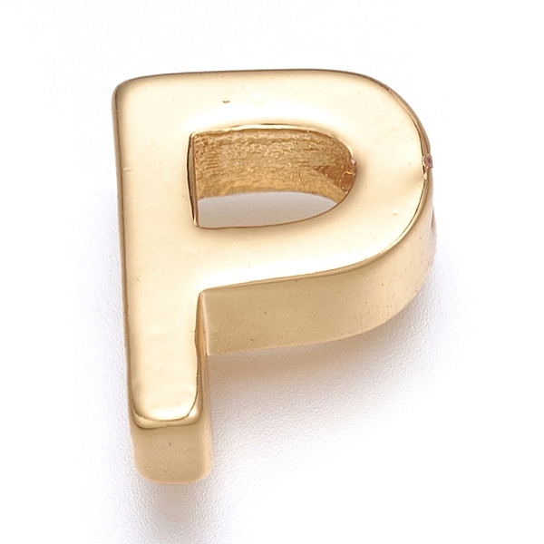 

PandaHall Brass Charms, Long-Lasting Plated, Real 18K Gold Plated, Letter.P, P: 9x7x3mm, Hole: 1.6mm Brass Letter