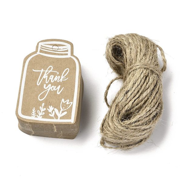 PandaHall Kraft Paper Gift Tags, Hang Tags, with Jute Twine, Bottle with Word & Flower Pattern, BurlyWood, 5.95x3.9x0.05cm, Hole: 4mm, 50pcs...