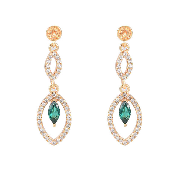 

PandaHall Brass Micro Pave Cubic Zirconia Stud Earring Findings, for Half Drilled Beads, Nickel Free, Horse Eye, Real 18K Gold Plated, Green...