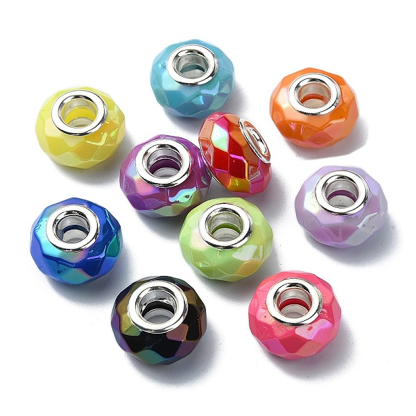 

PandaHall Opaque Acrylic European Beads, with Stainless Steel Core, Large Hole Beads, AB Color, Faceted, Flat Round, Mixed Color, 15x8.5~9mm..., Multicolor