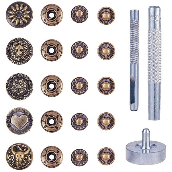 

PandaHall Alloy Snap Button, Cotton-padded Clothes Coat Down Jacket Buckle, Antique Bronze, 11.8x7.2x3.5cm Alloy Flat Round