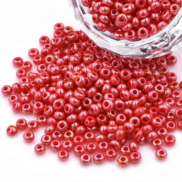 

PandaHall 8/0 Czech Opaque Glass Seed Beads, Lustered, Round, Crimson, 3x2mm, Hole: 1mm, about 500g/bag Czech Glass Pink