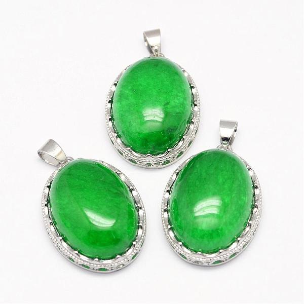 

PandaHall Natural Malaysia Jade Pendants, with Brass Findings, Oval, Platinum, 30x21x10~11mm, Hole: 6x4mm Malaysia Jade Oval