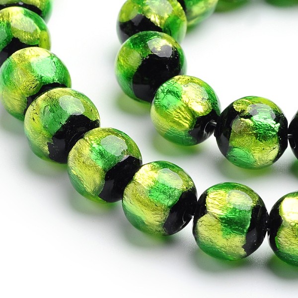 

PandaHall Handmade Silver Foil Glass Round Beads, Green Yellow, 10mm, Hole: 1mm Silver Foil Round Green