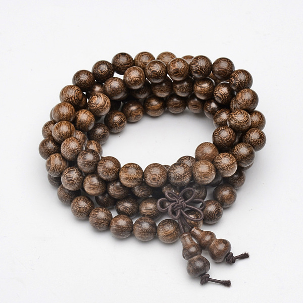 

PandaHall 5-Loop Wrap Style Buddhist Jewelry, Sandalwood Mala Bead Bracelets/Necklaces, Round, Camel, 31-1/4 inch(88cm) Wood Brown