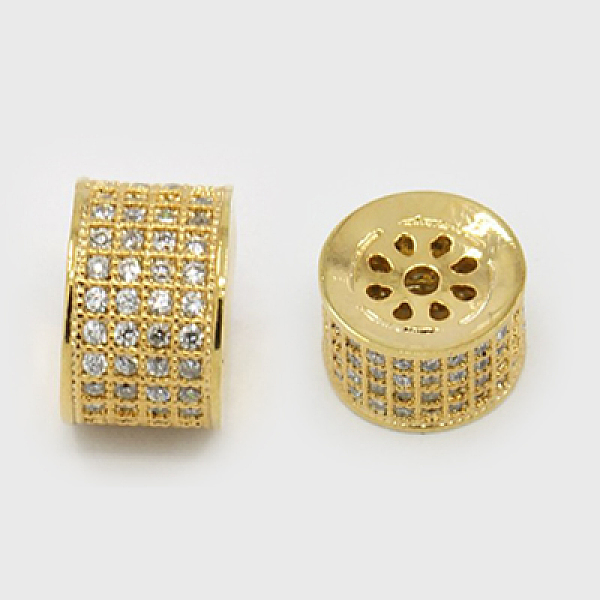 

PandaHall Brass Micro Pave Cubic Zirconia Beads, Hollow, Column, Golden, 10x7.5mm, Hole: 1.5mm Brass+Cubic Zirconia Column