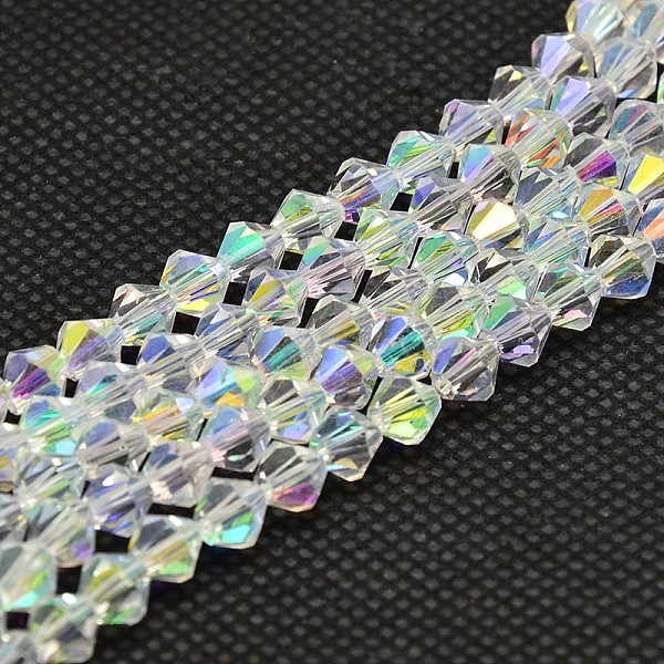 Imitate Austrian Crystal Electroplate Bicone Glass Bead Strands, AB Color Plated, Grade AA, Faceted, AB Color Plated, 6x6mm, Hole: 1mm, about 44-47pcs/strand, 24.5-25cm