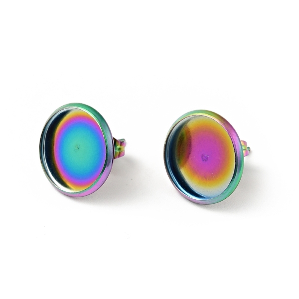 

PandaHall 304 Stainless Steel Flat Round Stud Earring Settings, Earring Findings, Rainbow Color, 13.5mm, Tray: 12mm, Pin: 0.6mm 304...