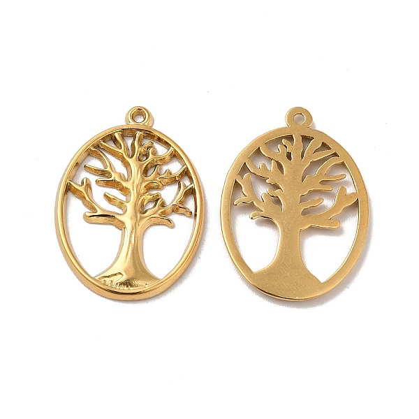 

PandaHall Ion Plating(IP) 304 Stainless Steel Pendants, Oval with Tree of Life Charm, Real 18K Gold Plated, 25x18x1mm, Hole: 1.2mm 304...