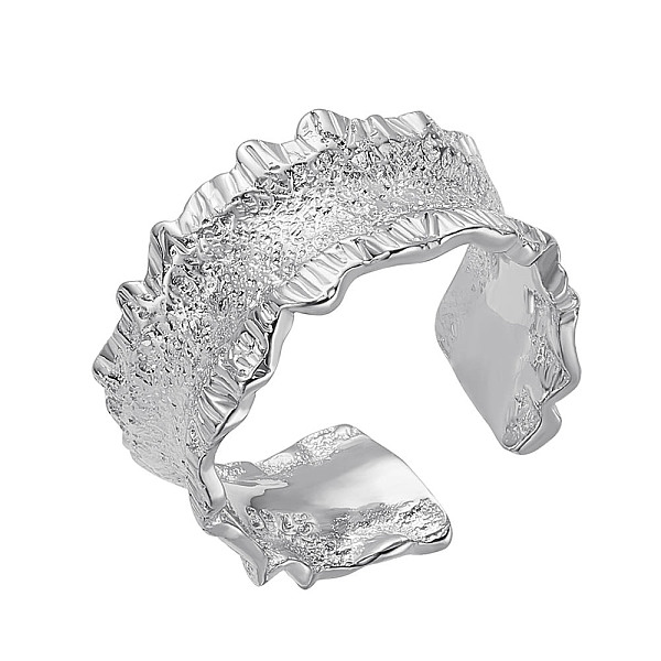 

PandaHall SHEGRACE Adjustable Textured Rhodium Plated 925 Sterling Silver Cuff Rings, Open Rings, Hammered, Platinum, US Size 4 1/4(15mm)...