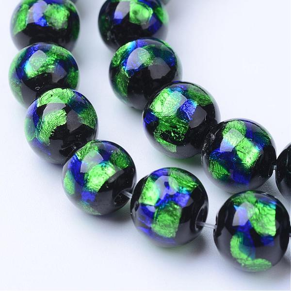 

PandaHall Handmade Silver Foil Glass Beads, Round, Lime Green, 8x7.5~8mm, Hole: 1~1.5mm Silver Foil Round Green