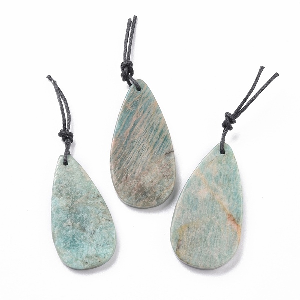 

PandaHall Natural Flower Amazonite Big Pendants, with Leather Strap, Teardrop, 50~57x27~30x7~7.5mm, Hole: 2mm Flower Amazonite Teardrop
