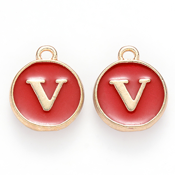 

PandaHall Golden Plated Alloy Enamel Charms, Cadmium Free & Lead Free, Enamelled Sequins, Flat Round, Red, Letter.V, 14x12x2mm, Hole: 1.5mm...