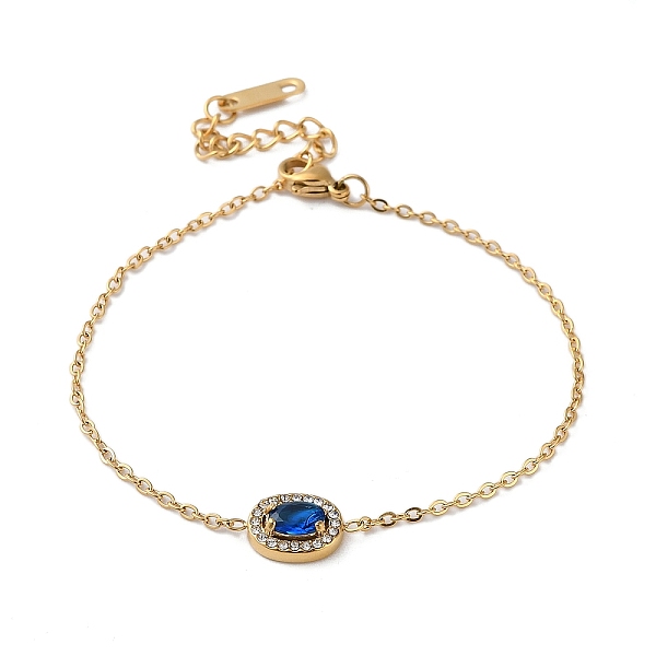 

PandaHall Oval Cubic Zirconia Link Bracelets, with Golden Stainless Steel Cable Chains, Deep Sky Blue, 6-1/4 inch(16cm) Cubic Zirconia Oval