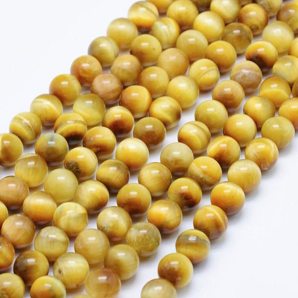 PandaHall Natural Tiger Eye Beads Strands, Round, 8mm, Hole: 1mm, about 47~48pcs/strand, 15.5 inch(39.5cm) Tiger Eye Round
