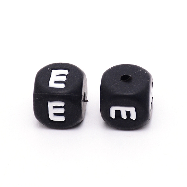 

PandaHall Silicone Beads, Cube with Letter.E, Black, 12x12x12mm, Hole: 2mm Silicone Cube Black
