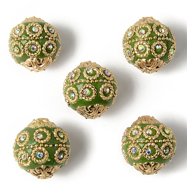 

PandaHall Handmade Indonesia Beads, with Metal Findings, Light Gold Color Plated, Round, Yellow Green, 20~21x19~20mm, Hole: 1.5mm Polymer...